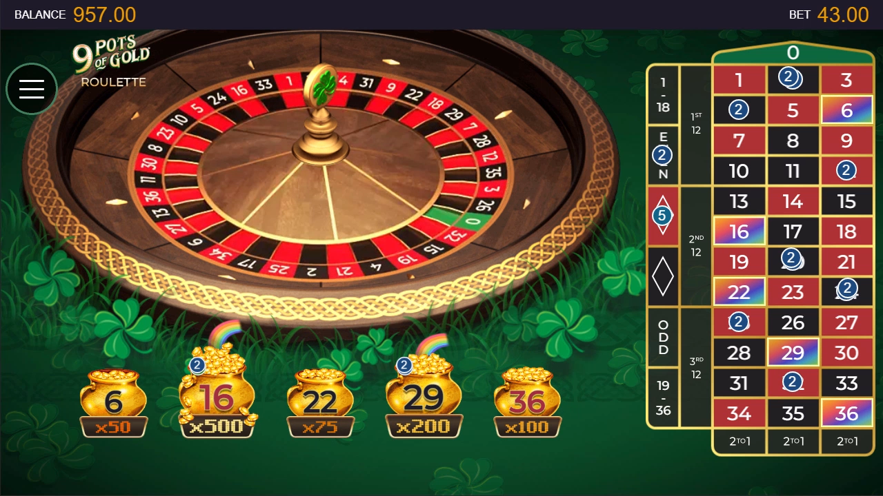 9 pots of gold roulette spin table
