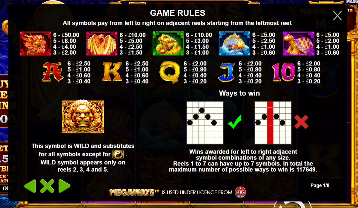 5 Lions Megaways Slot Game Rules
