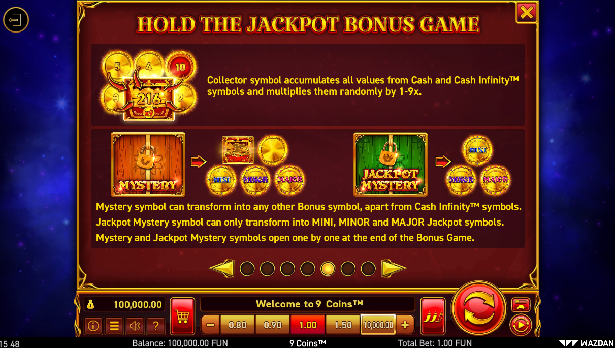 9 coins slot bonus feature paytable