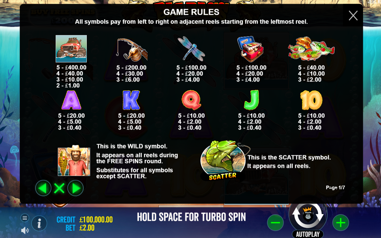 Big Bass Splash Slot Paytable