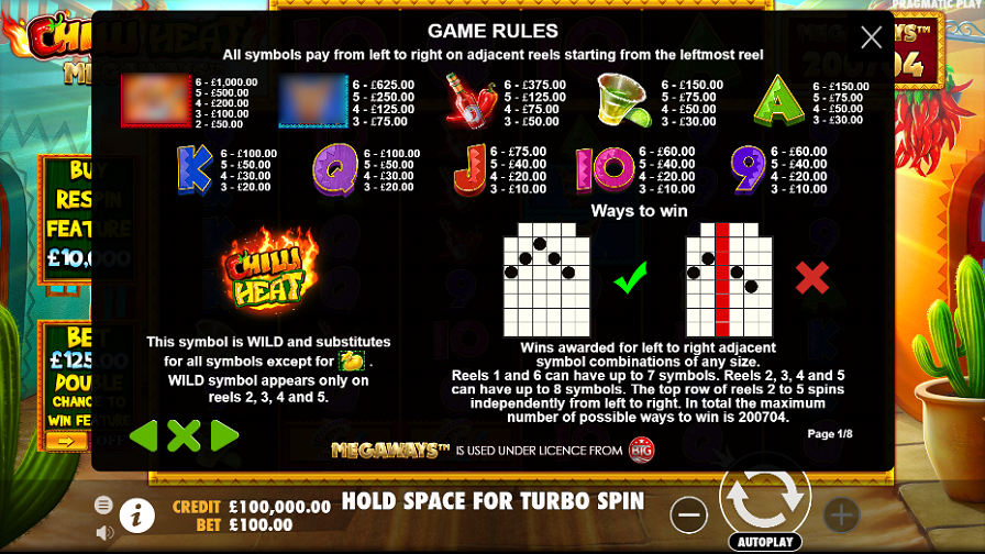 Chilli Heat megaways slot game rules