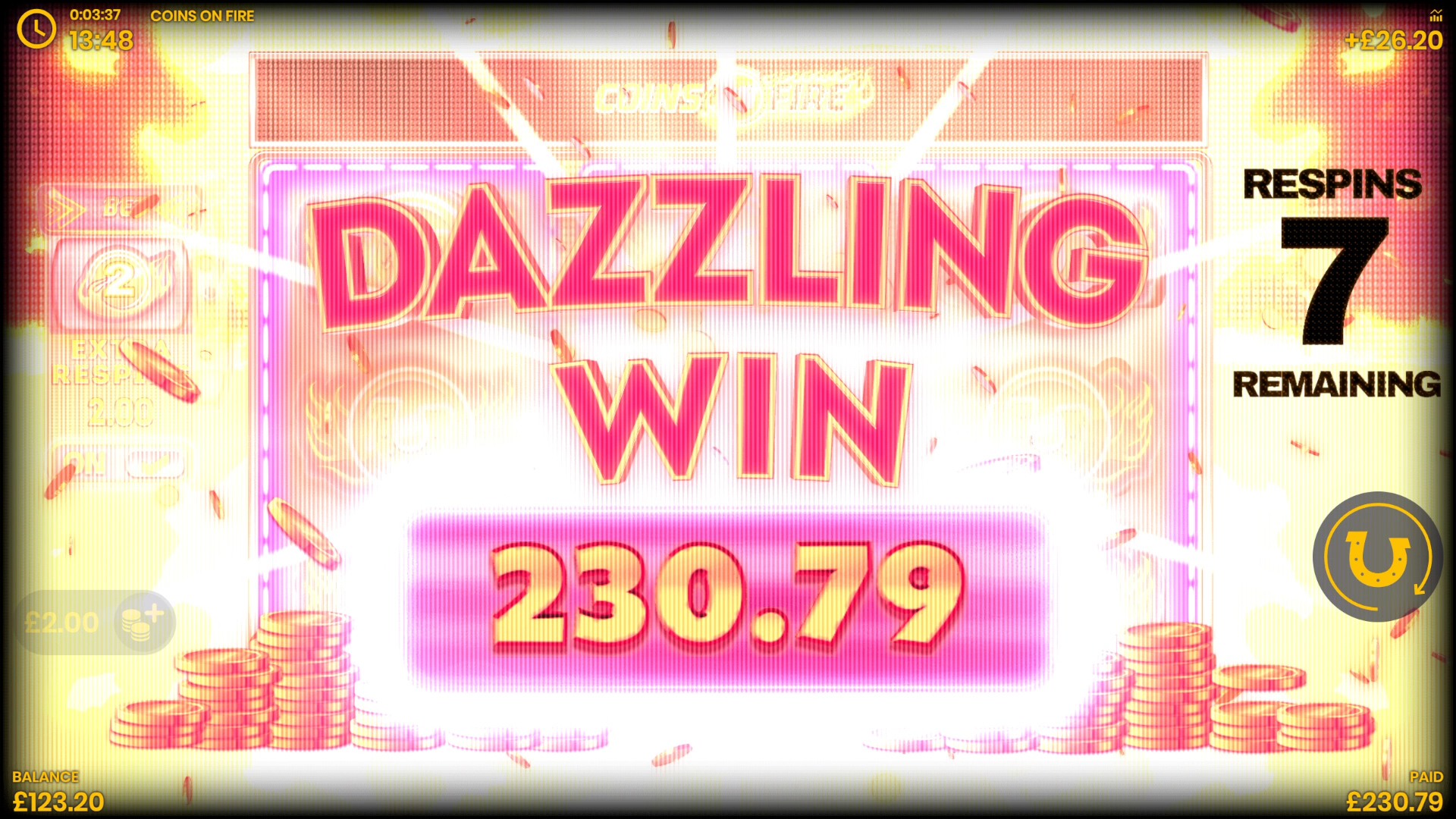 Coins on fire slot dazzling win