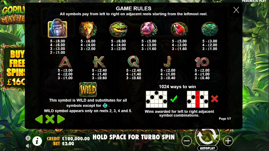 Gorilla Mayhem Slot Game Rules