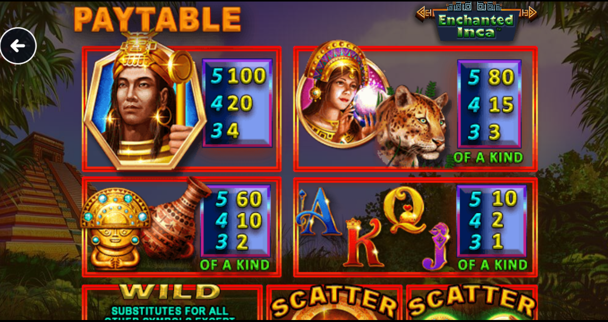 Grand Junction Enchanted Inca Slot paytable
