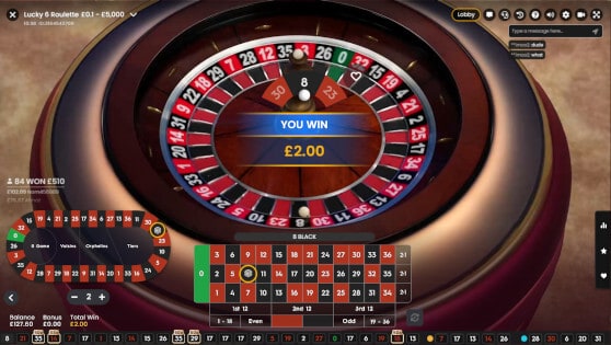 Lucky 6 Roulette Live Game win