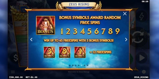 zeus rising bonus features
