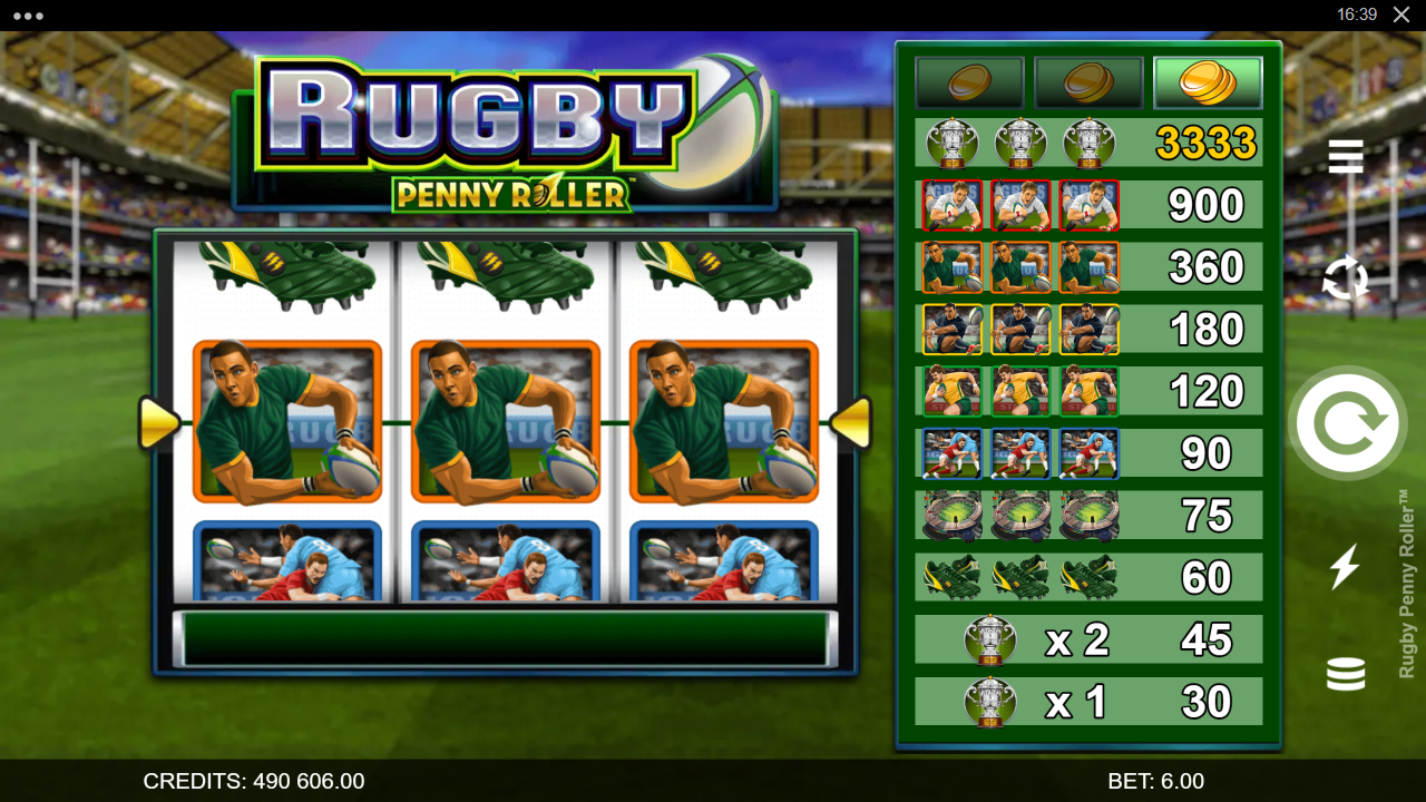 Rugby Penny Roller Slot Game Screenshot