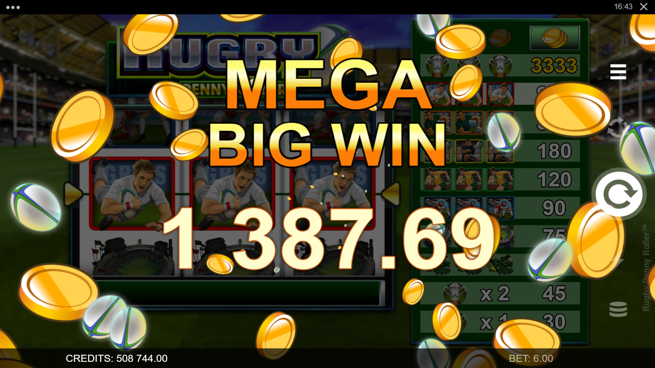 Rugby Penny Roller slot big win