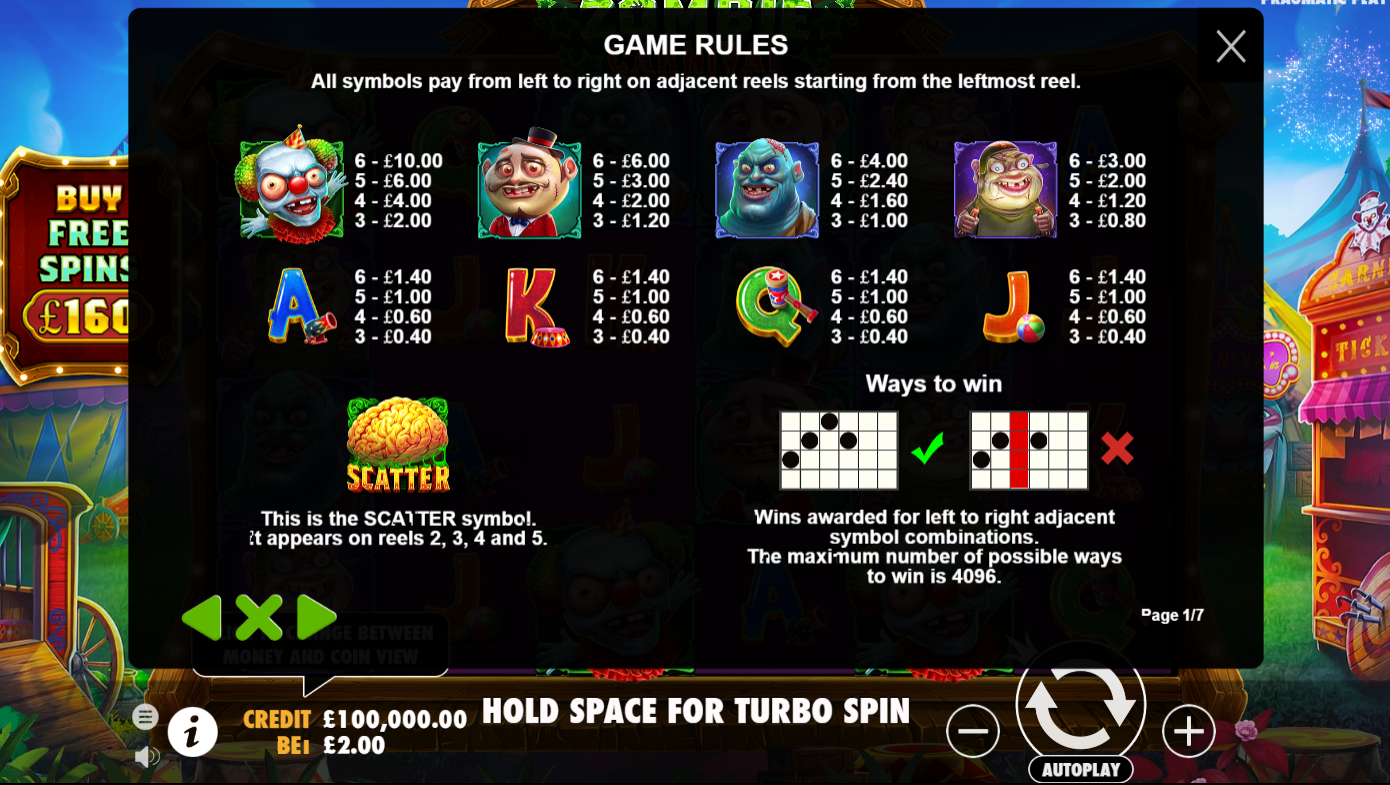 Zombie Carnival Slot Symbols