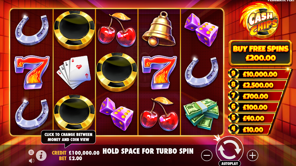 cash chips slot game lobby