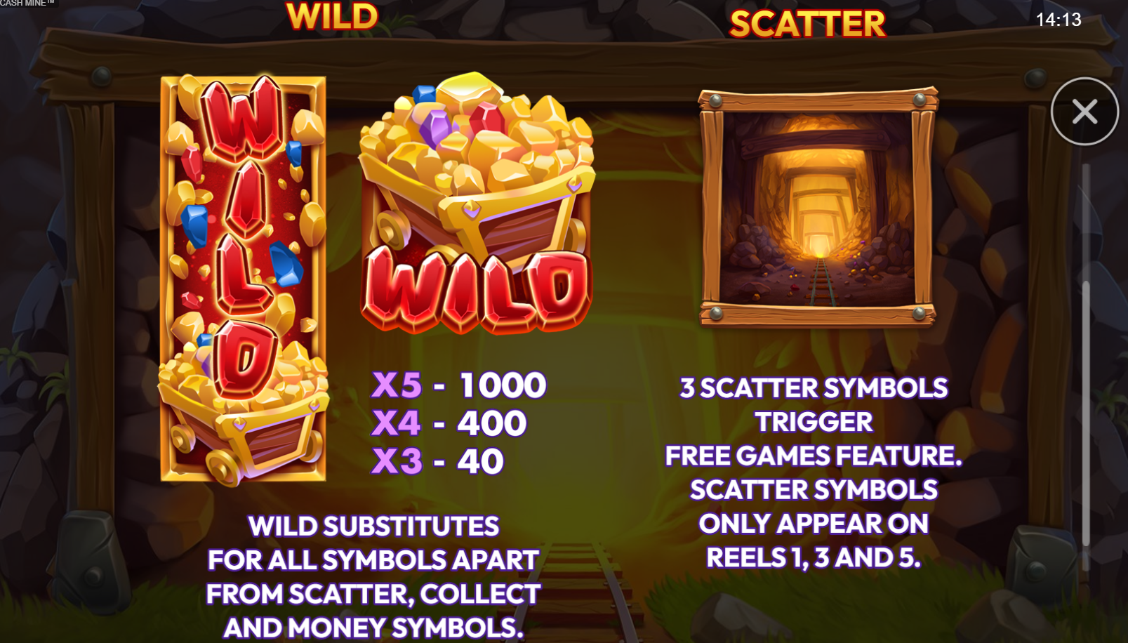 Cash Mine Slot Paytable