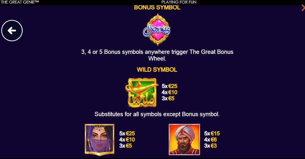 The great genie slot symbols