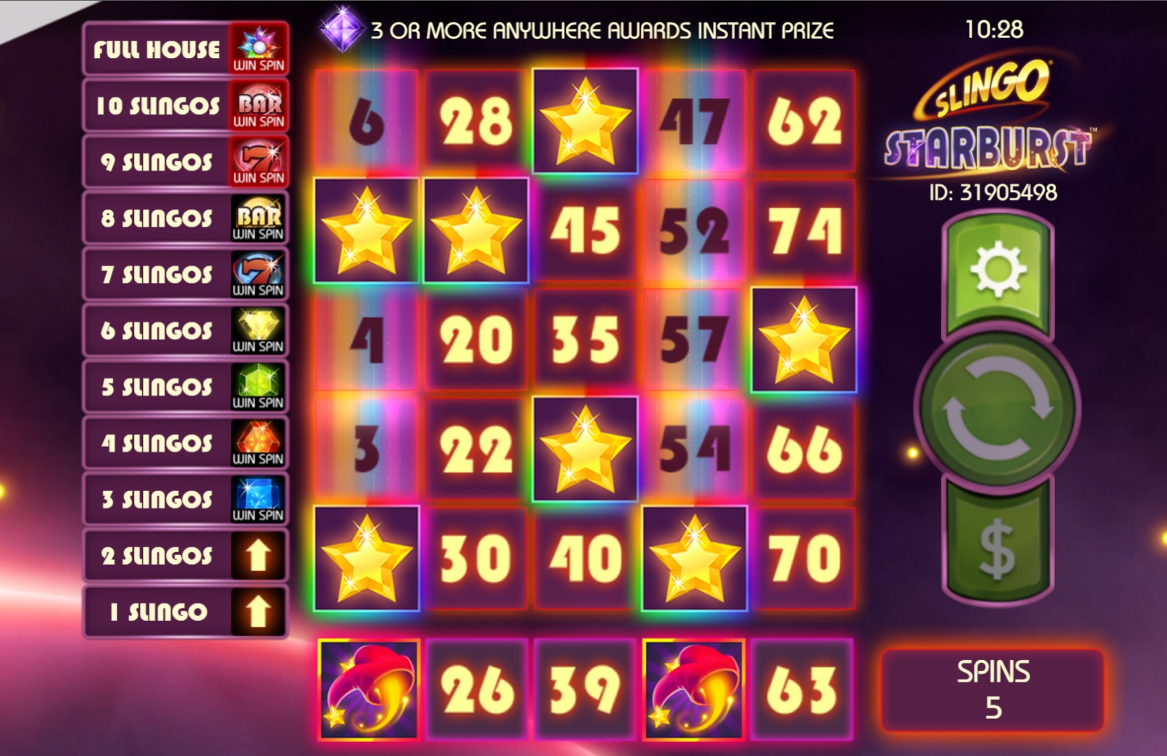 Slingo Starburst Slot main screen